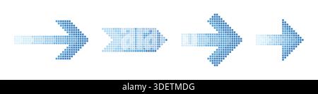 Halftone pixel blue arrow set. Colorful pixel gradient cursor design collection Stock Vector