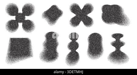 Dotwork abstract minimalistic geometric elements set. Stipple shadows collection Stock Vector