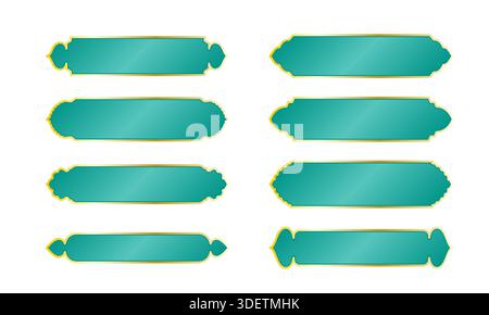 Colorful Islamic banner text box collection. Green border with golden frame Stock Vector