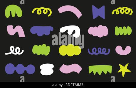 Hand drawn shapes set. Doodle colorful brutalist forms collection Stock Vector