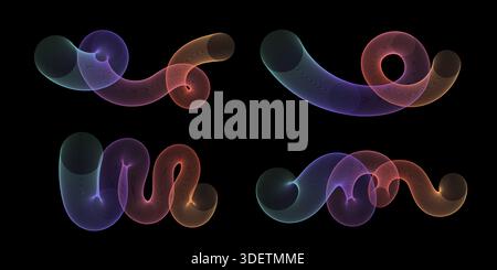 Wavy 3d shape with colorful gradient on black background Stock Vector