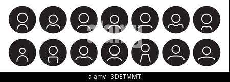 People icon vector set. Black avatar in circle for user. Stock Vector