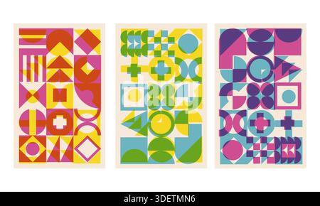 Geometric cover set risograph style Stock Vector