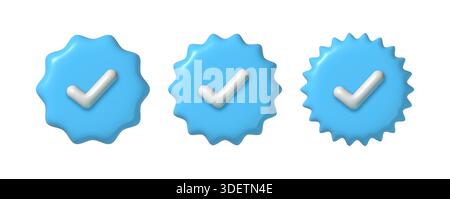 3d blue check mark set. Verified or approved icon. Stock Vector