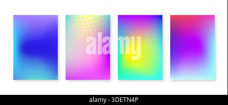 Bright color gradient cover set with geometric halftone dots pattern Stock Vector