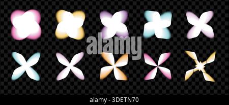 Trendy Y2K blurred objects flowers or stars set isolated Stock Vector
