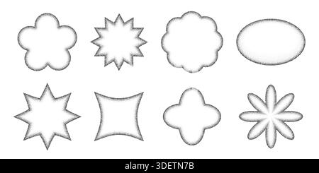 Flower frame dotted set. Stippled shapes collection Stock Vector