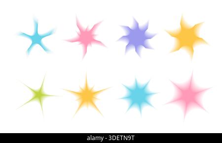 Blurred star set. Colorful y2k shapes collection Stock Vector