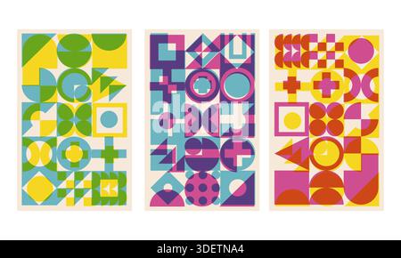 Geometric cover set risograph style Stock Vector