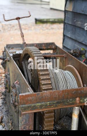 Boat winch on the beach Stock Photo