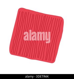 Red cleaning cloth with vertical stripes. Square striped napkin for home or professional use. Cleaning tools and supplies. Stock Vector