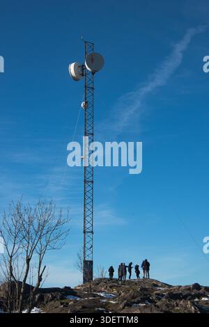 Antenna Mast on a hill in the city Stock Photo