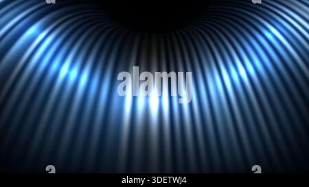Blue neon light on 3d metallic curved surface creating a sense of motion and depth with sleek industrial texture, cyber technology wallpaper and moder Stock Vector