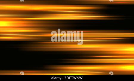 Abstract golden light streaks and horizontal motion blur on black background representing high speed energy and futuristic technology concepts for com Stock Vector