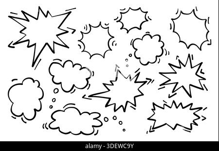 Vector illustration. Hand drawn comic black frames, doodle speech bubles. Stock Vector