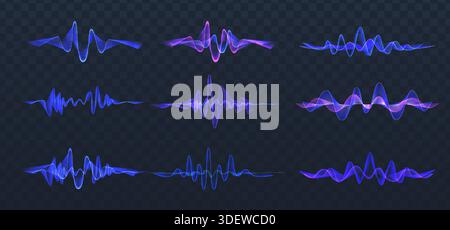Vector illustration. Set of colorful soundwaves on transparent background. Stock Vector