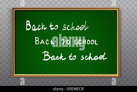 Vector realistic illustration. Gneen school chalkboard with Back to school on it. Isolated on background. Stock Vector
