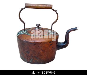Copper kettle with weathered surface and green patina isolated on a transparent background Stock Photo