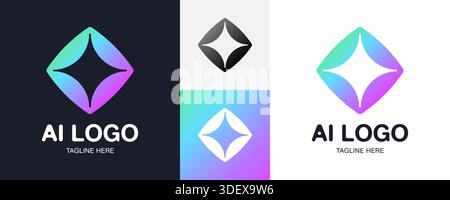 AI logo icon. Star symbol artificial intelligence concept. Gradient digital circle logotype with creative typography. Vector badge for chatbot app branding smart assistant marketing and tech business. Stock Vector