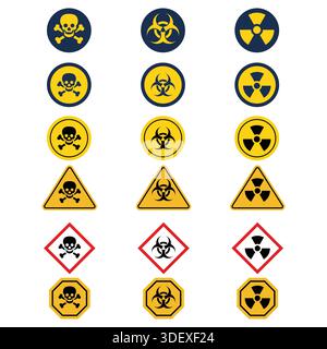 Set of Different Danger Signs on White Background Stock Vector