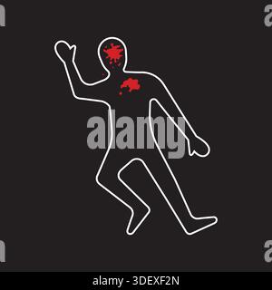 Crime scene body outline victim. Criminology Police Crime Investigation Scene Stock Vector