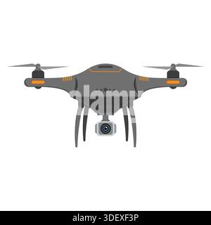 Drone with action camera in flat style on white background Stock Vector