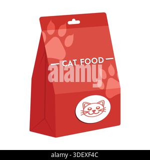 Pet cat food bag in flat style on white background Stock Vector
