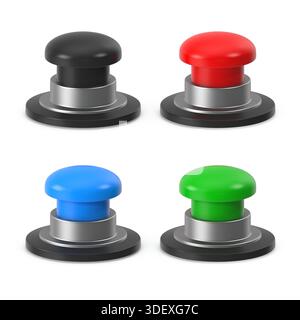 Four Realistic 3D Push Buttons in Different Colors Stock Photo