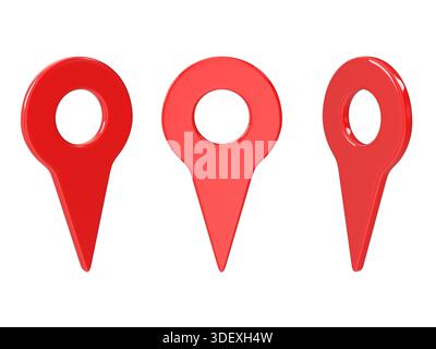 Three Red 3D Map Location Pin Icons Stock Photo