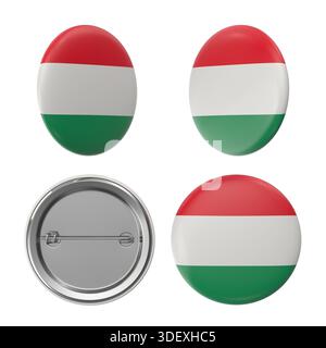 Hungarian flag badge set button pins in various views Stock Photo