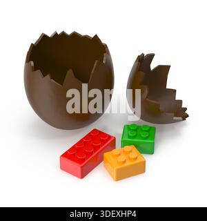 Chocolate Egg with Colorful Bricks Stock Photo