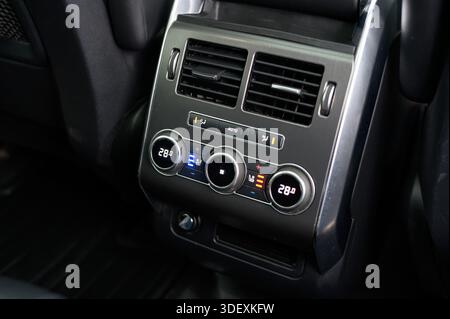 A modern car infotainment screen displays heated and ventilated seat controls, highlighting advanced comfort features, climate customization, and user Stock Photo