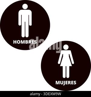 Round black and white women and men bathroom signs isolated on a white background Stock Vector
