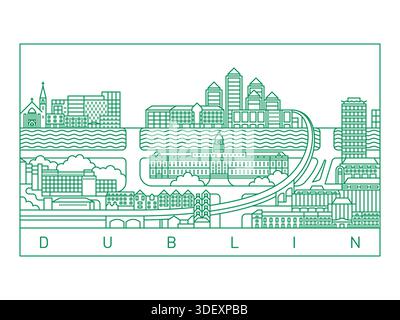 Dublin City Skyline Vector Illustration. Line Art Urban Landscape Stock Vector
