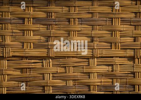 Detail of woven reed mat. Ilakaka, Ihorombe Region, Madagascar.  Malagasy woven mats are intricate handicrafts traditionally made from locally sourced natural fibres, primarily raffia and mahampy reeds. These mats are created through a labour-intensive, multi-step process and hold significant cultural importance in the daily life and rituals of the Malagasy people Stock Photo