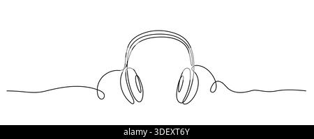 One line drawing headphones. Continuous drawing of headset Stock Vector