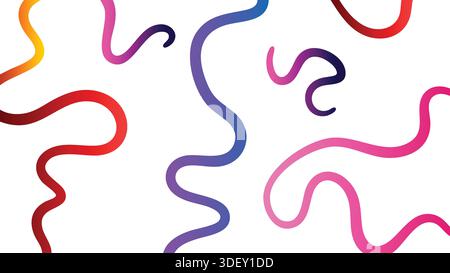 Abstract Wavy Line Art with Red Loop and Colorful Flowing Curves Stock Vector
