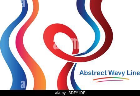 Abstract Wavy Line Art with Red Loop and Colorful Flowing Curves Stock Vector