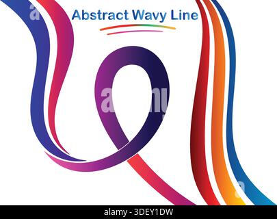 Abstract Wavy Line Art with Red Loop and Colorful Flowing Curves Stock Vector