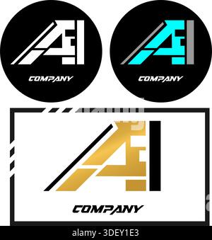 Modern Minimalist Letter A Geometric Logo Design Set with Industrial Tech Concept Stock Vector