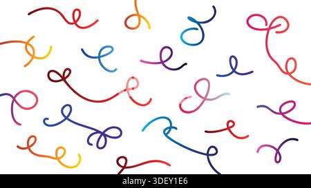 Abstract Wavy Line Art with Red Loop and Colorful Flowing Curves Stock Vector