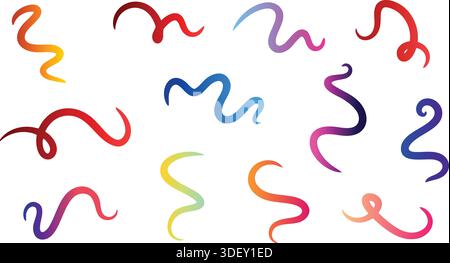 Collection of Vibrant Gradient Abstract Wavy Lines and Squiggles Stock Vector