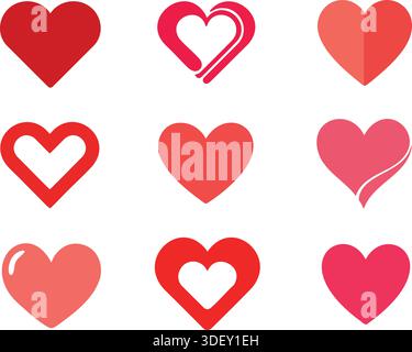 Set of Decorative Red and Pink Heart Shapes for Love and Romance Stock Vector