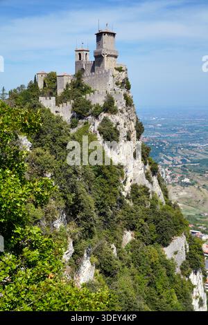 Torre Guaita or Rocca Guaita, old watchtower, Monte Titano, San Marino City, San Marino, Europe Stock Photo
