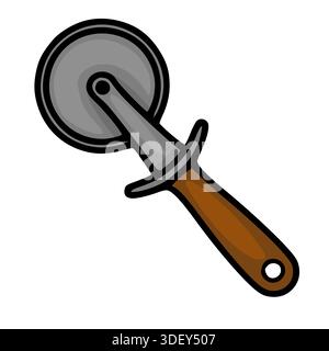 Whimsical vector illustration of a classic pizza cutter with a wooden handle Stock Vector