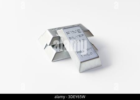 Fine Silver Bars on White Background. High quality photo Stock Photo