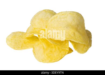 Potato chips snack pile isolated on white background Stock Photo