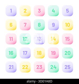 Number bullet points 1 to 25. Trendy gradient markers vector set Stock Vector