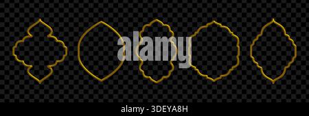 Golden 3d border collection. Islamic frame shapes Stock Vector
