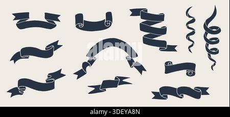 Hand drawn black ribbon banners icon set Stock Vector